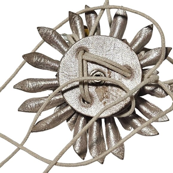 Handcrafted Silver Flower Beaded Cord Necklace Statement Fashion Jewelry Women - Picture 4 of 7